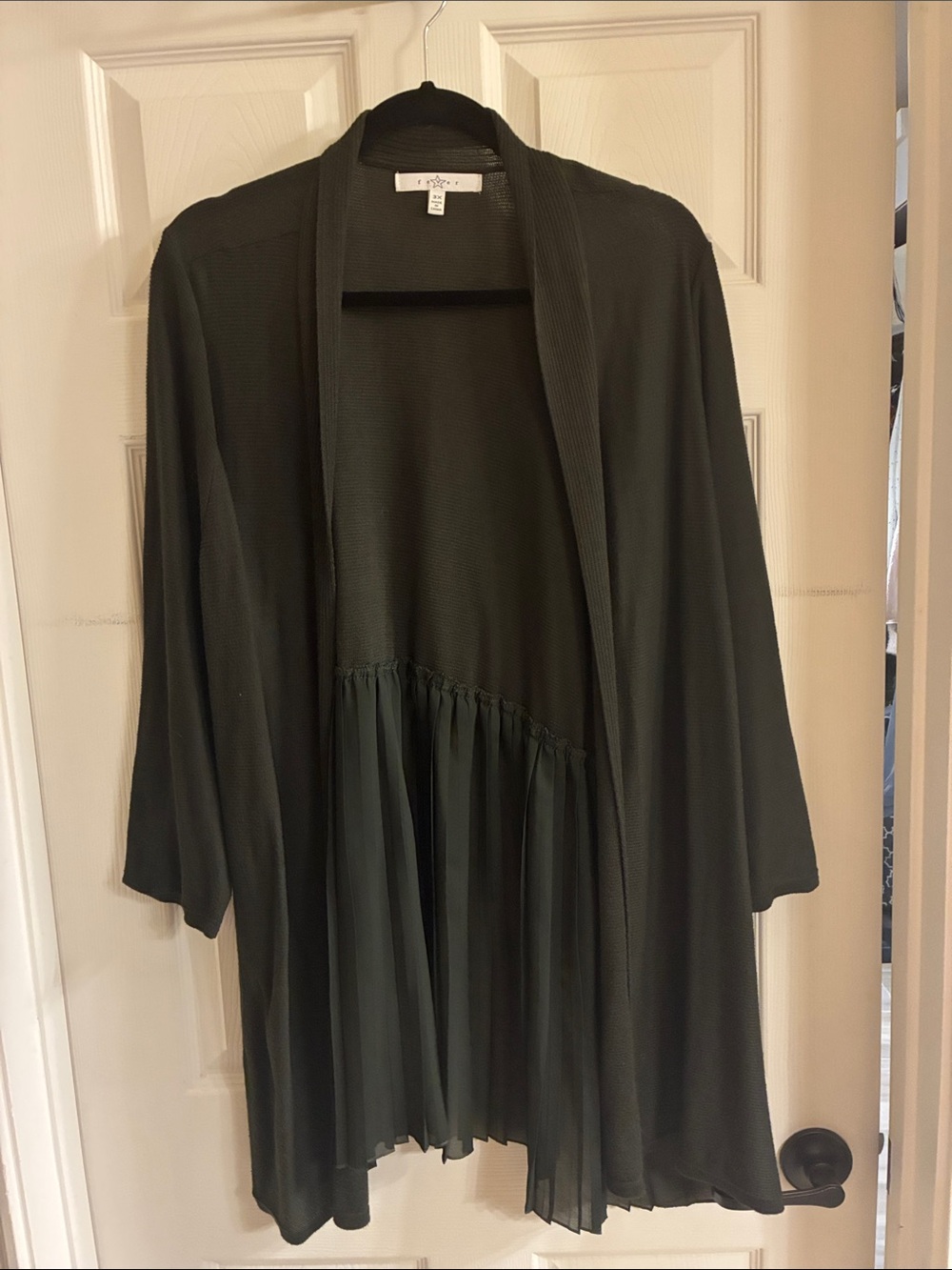 Fever Women’s Dark Green Open Front Cardigan with Pleated Hem